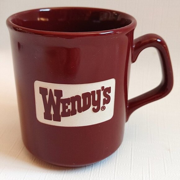 Wendys Wendy's Hamburgers Mug Coffee Cup Maroon Red White Logo - Picture 1 of 6
